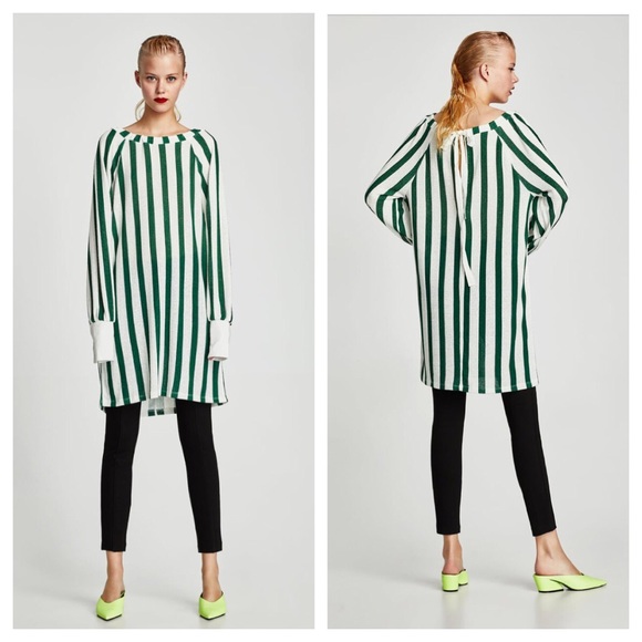 zara green striped dress